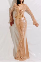Aubelin Sequin Two Piece Set - Nude Flowering Girl