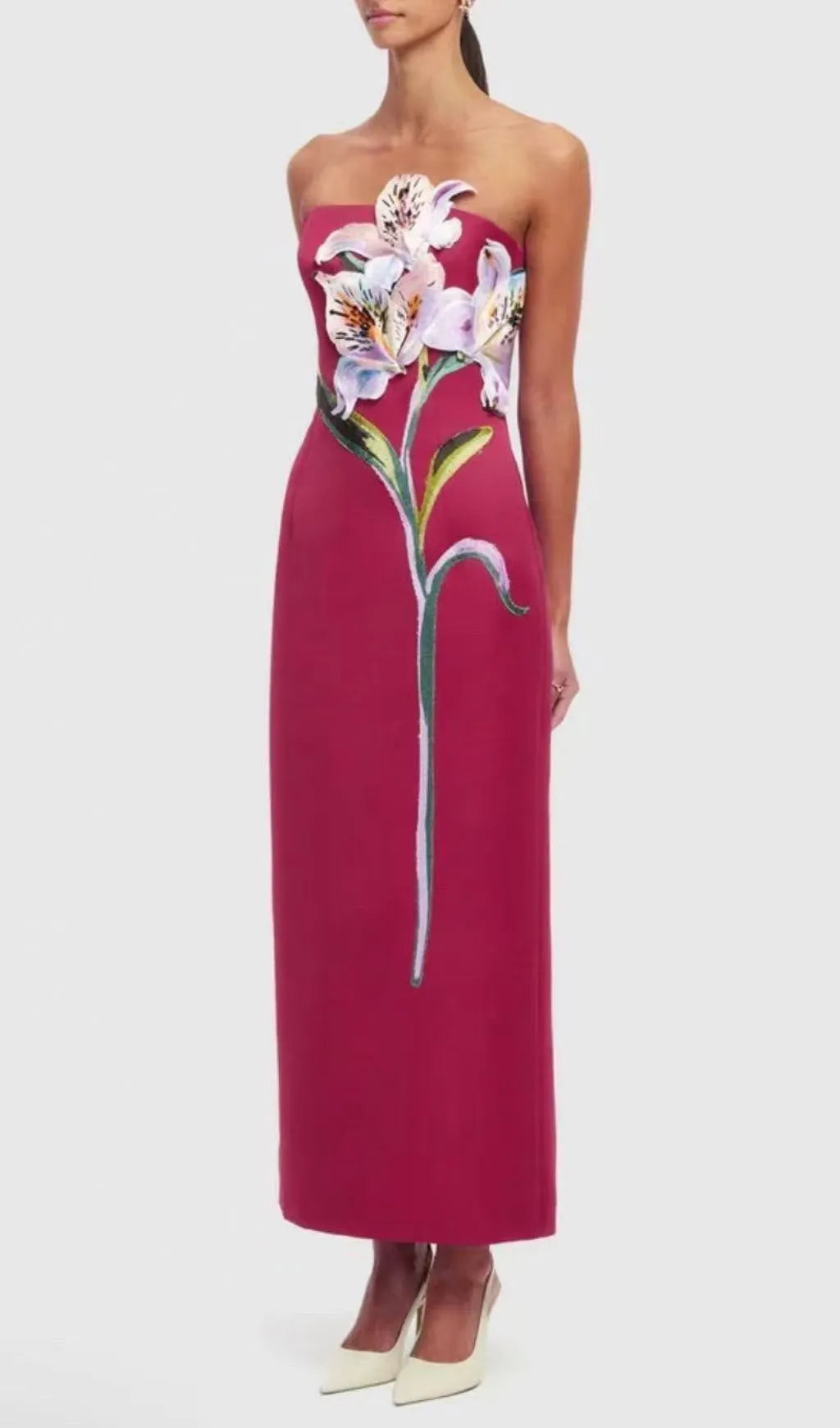 Jeneve Strapless Flower Midi Dress Flowering Girl