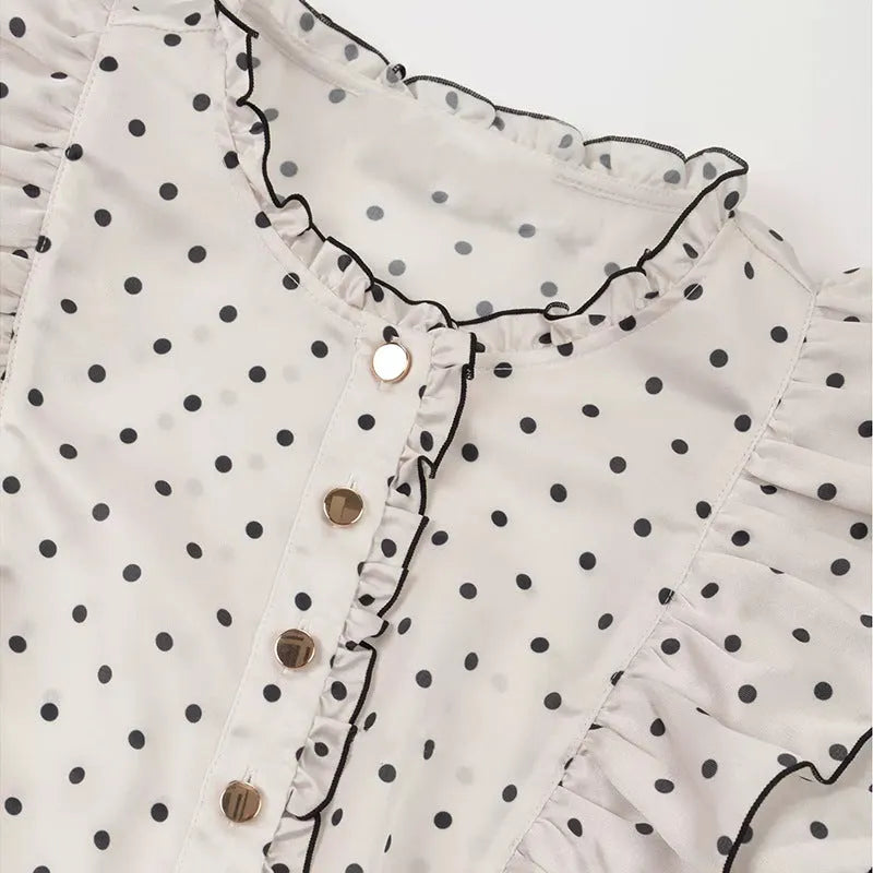 Polka Dot Ruffle Sleeve Midi Dress Flowering Girl