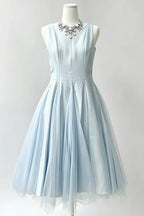 Light Blue Sleeveless Midi Dress Flowering Girl