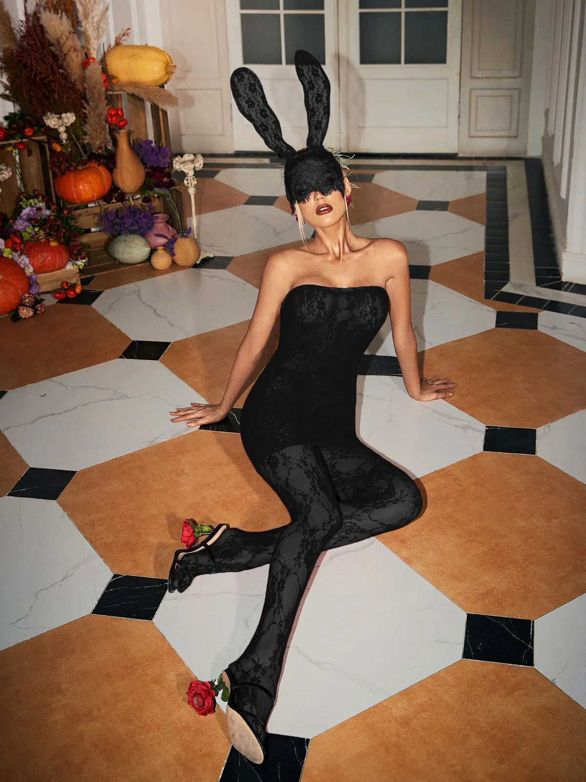 Hollow Lace Bunny Ear Flowering Girl