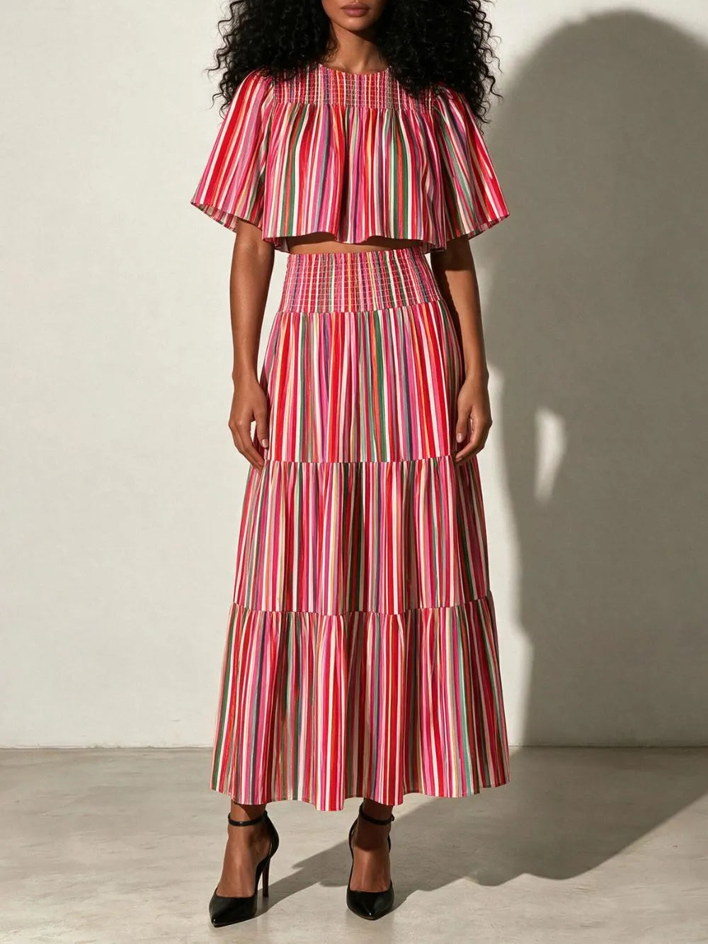 Melisa Stripe Two-Piece Set Flowering Girl