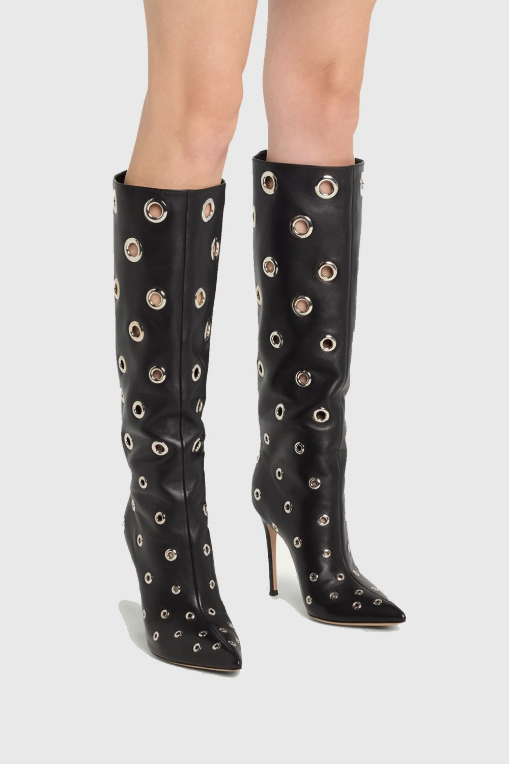 Clara Rivet Cutout Leather Knee-high Boots Flowering Girl