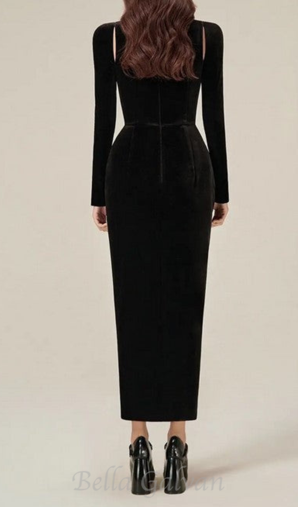 Black Velvet Draped midi Dress Flowering Girl