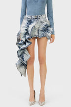Madiya Asymmetric Ruffle Denim Mini Skirt Flowering Girl