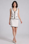 White Textured Knit Fitted Two-Piece Set Flowering Girl