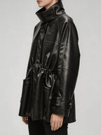 Malu PU Leather Drawstring Jacket Flowering Girl