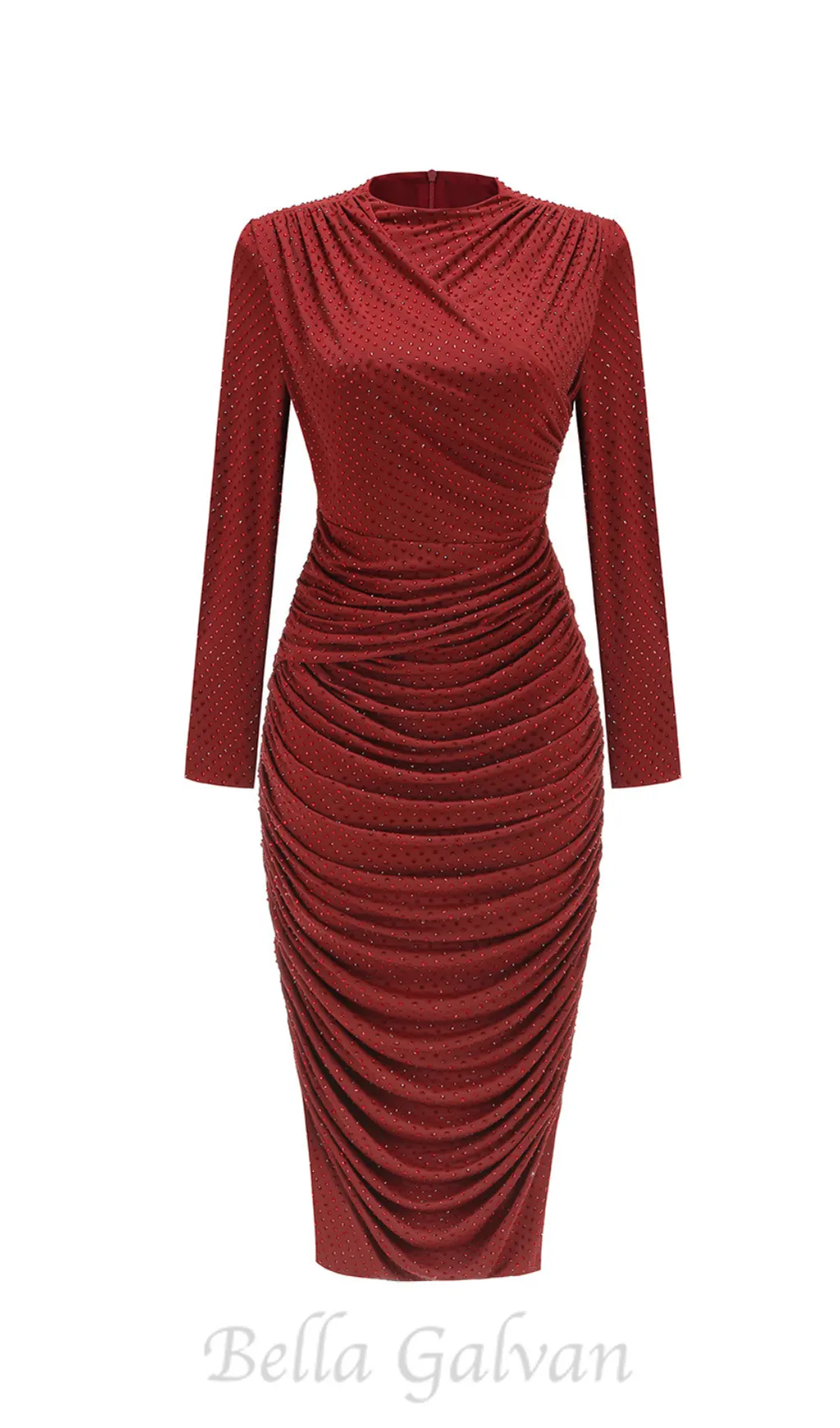 Diamond embellished pleated Midi Dress in merlot Flowering Girl