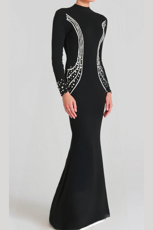 Ashley Crystal Embellished Bodycon Maxi Dress In Black Flowering Girl