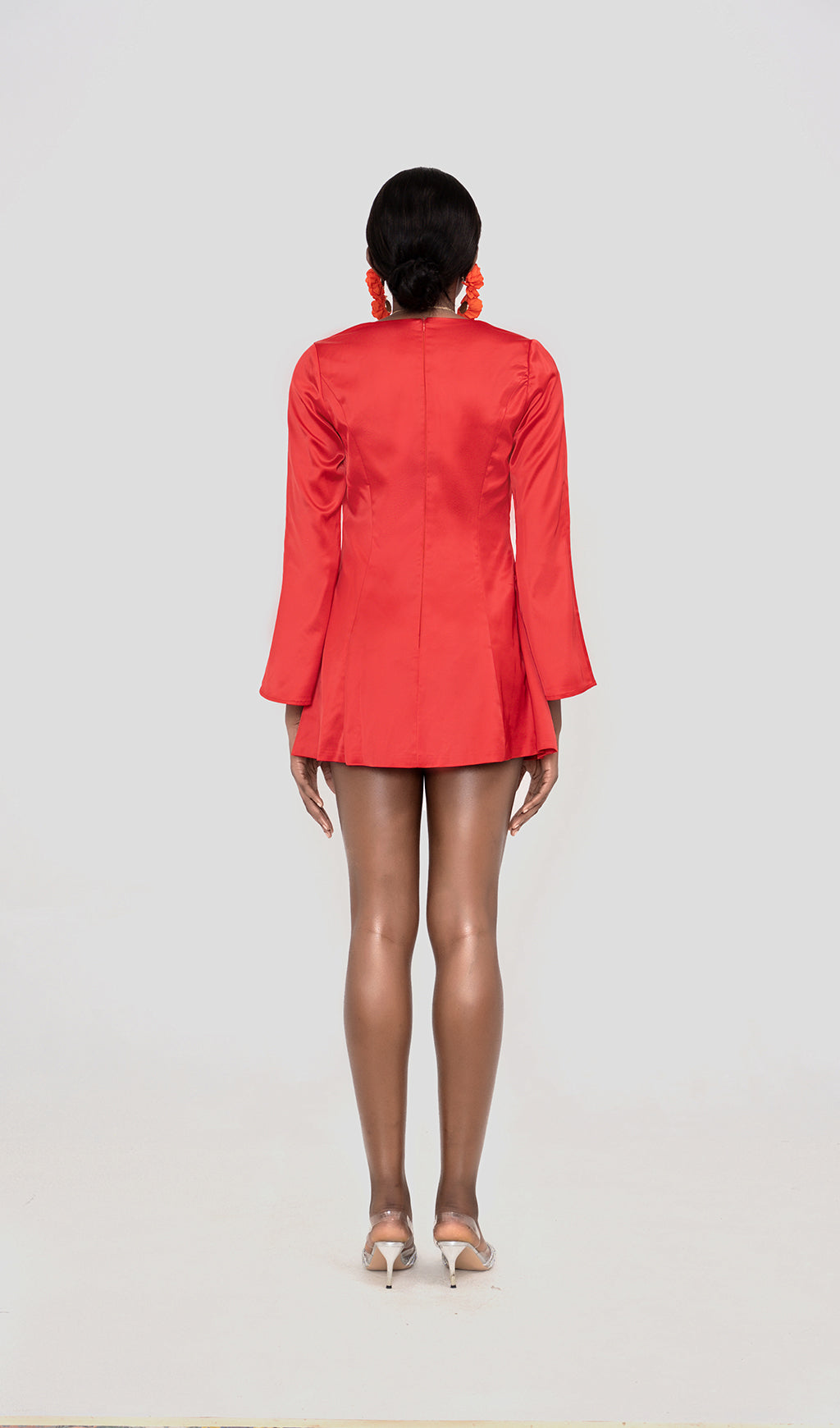 RANDA RED SATIN LONG SLEEVE MINI DRESS Flowering Girl