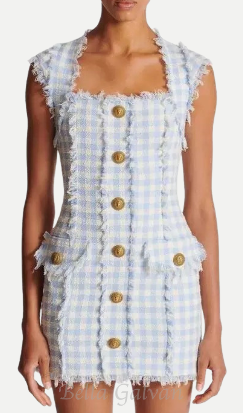 Blue White Gingham Mini dress Flowering Girl