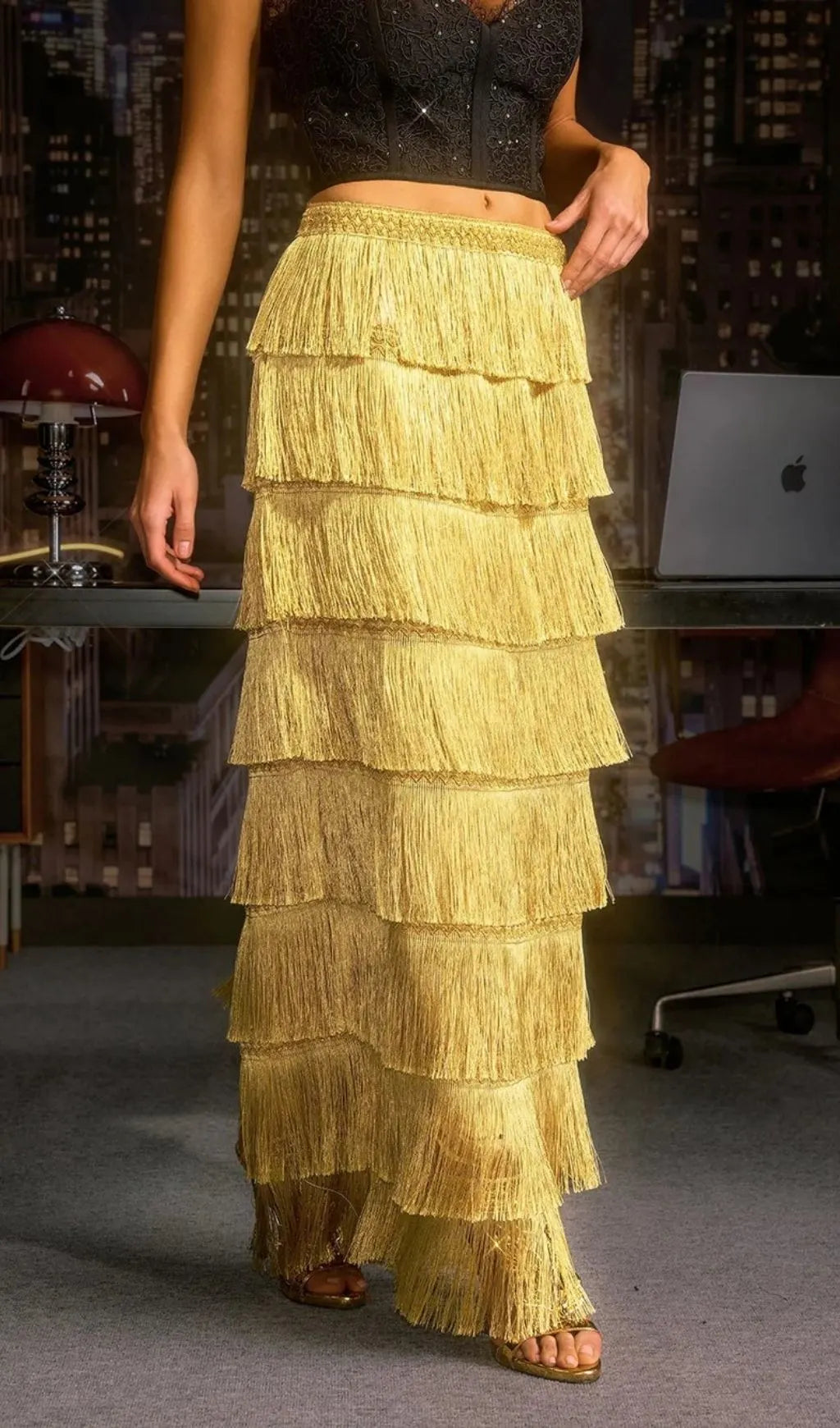 Norylin Fringe Tiered Skirt Flowering Girl