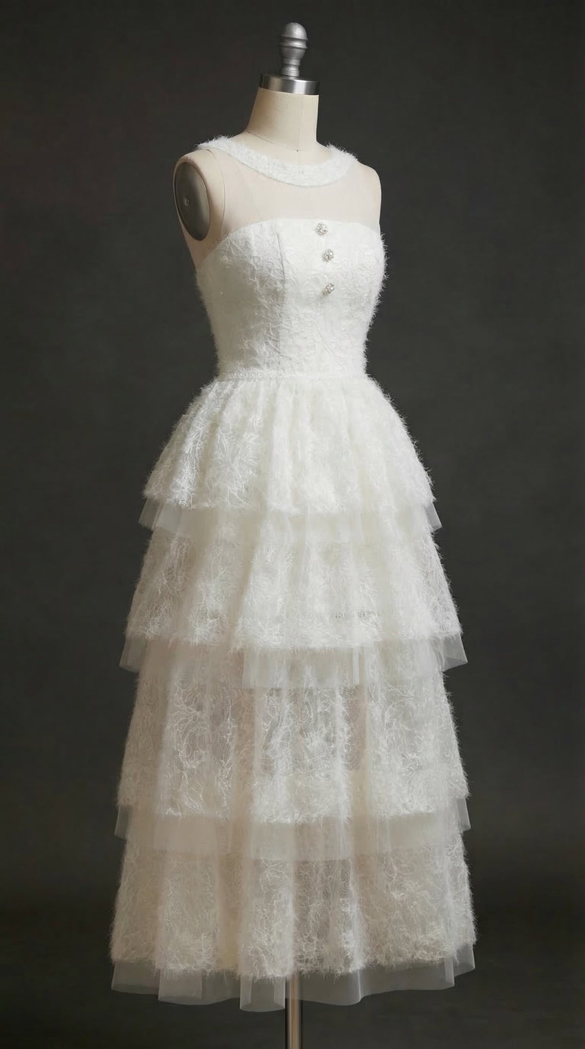 Alison Mesh Stitching Layer Dress In White Flowering Girl