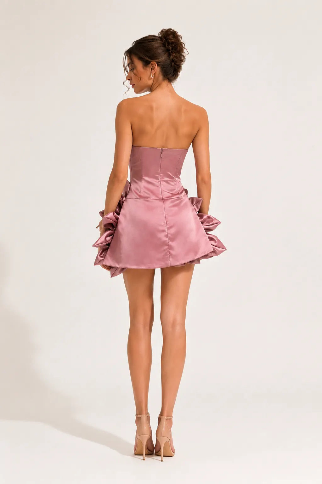 Strapless 3D Floral Satin Mini Dress Flowering Girl