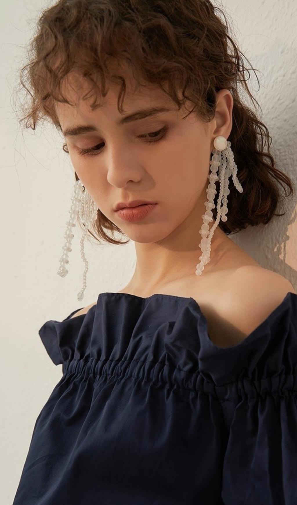 Amira White Pearl Acrylic Tassel Earrings Flowering Girl