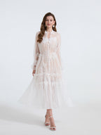 See-Through Blouse Maxi Dress With Lace Skirt In White Flowering Girl