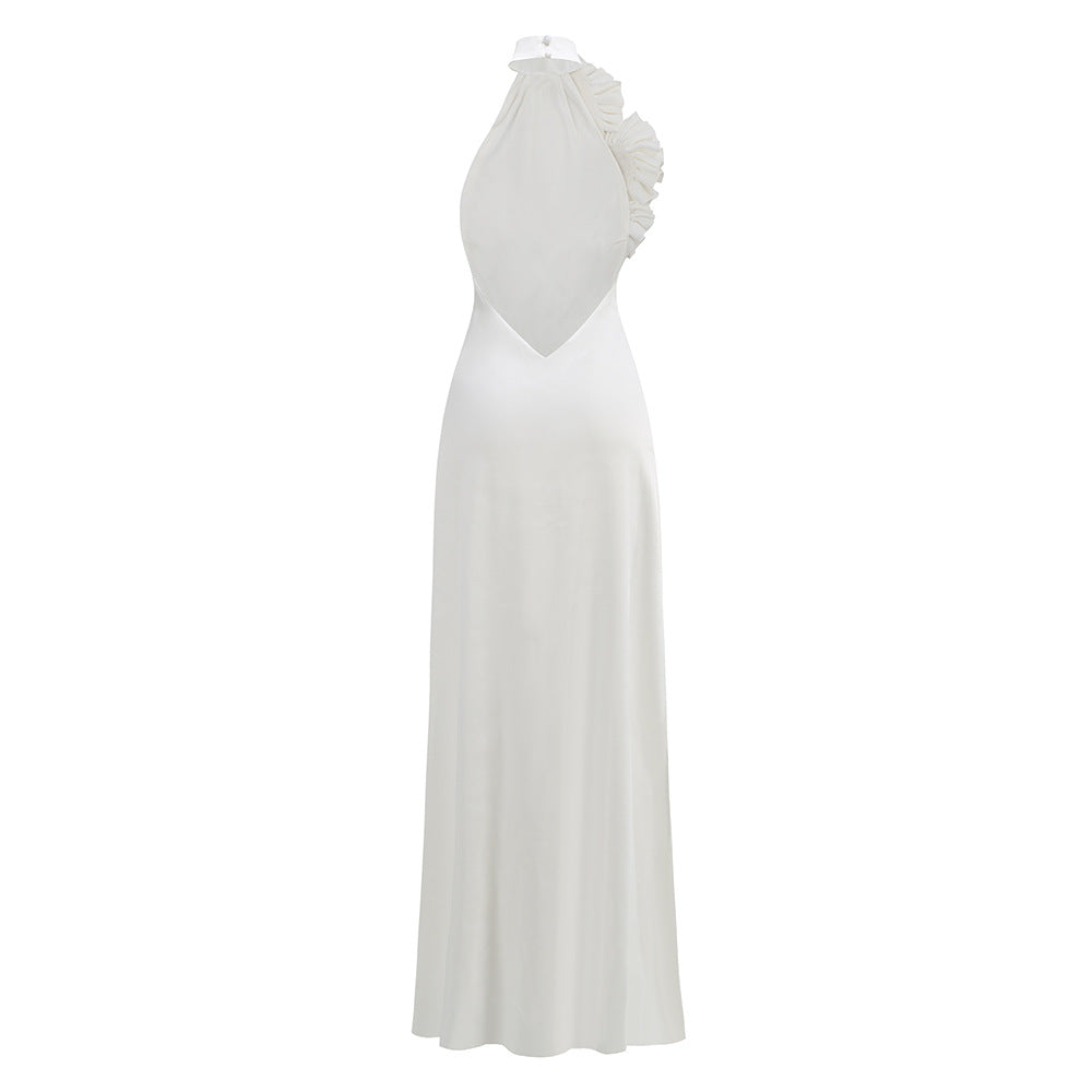 sherry Halterneck Floral Applique Maxi Dress in white Flowering Girl