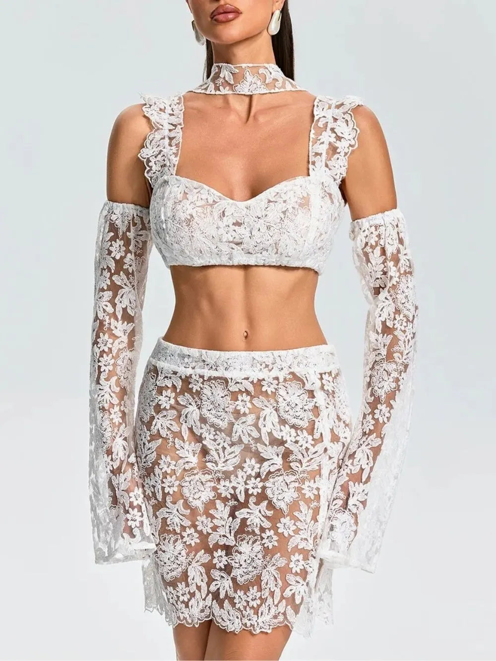 Ezria Scarf Lace Skirt Set Flowering Girl