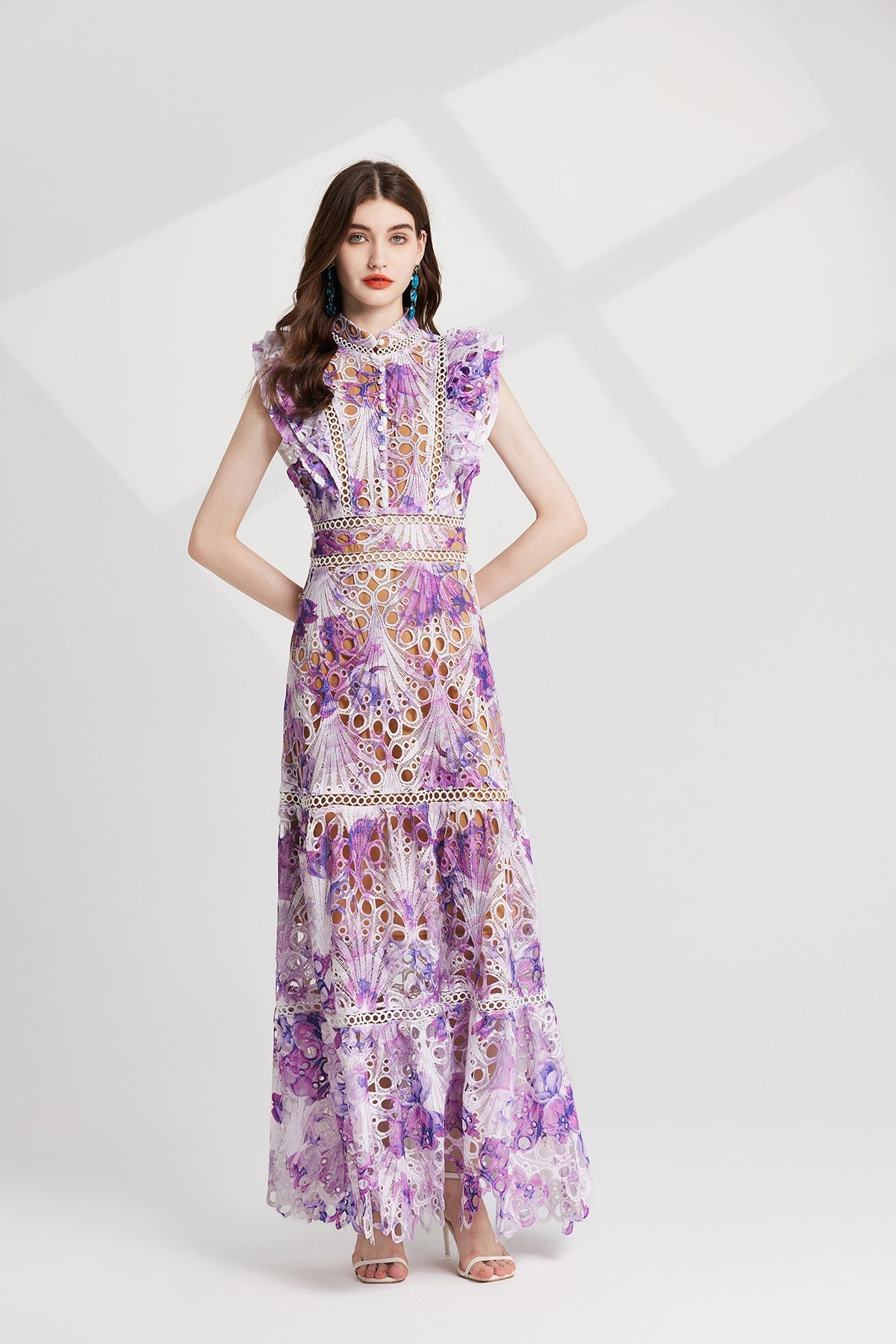 chloe hollow out flower embroidery maxi dress in purple Flowering Girl