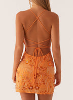 Vietta Sequin Cami Mini Dress In Orange Flowering Girl