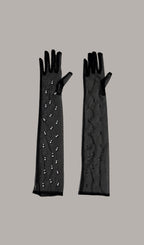 Black Mesh Pearl Gloves Flowering Girl