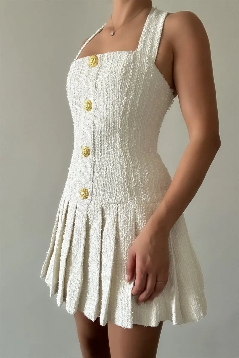 Christine Halterneck Tweed Mini Dress Flowering Girl