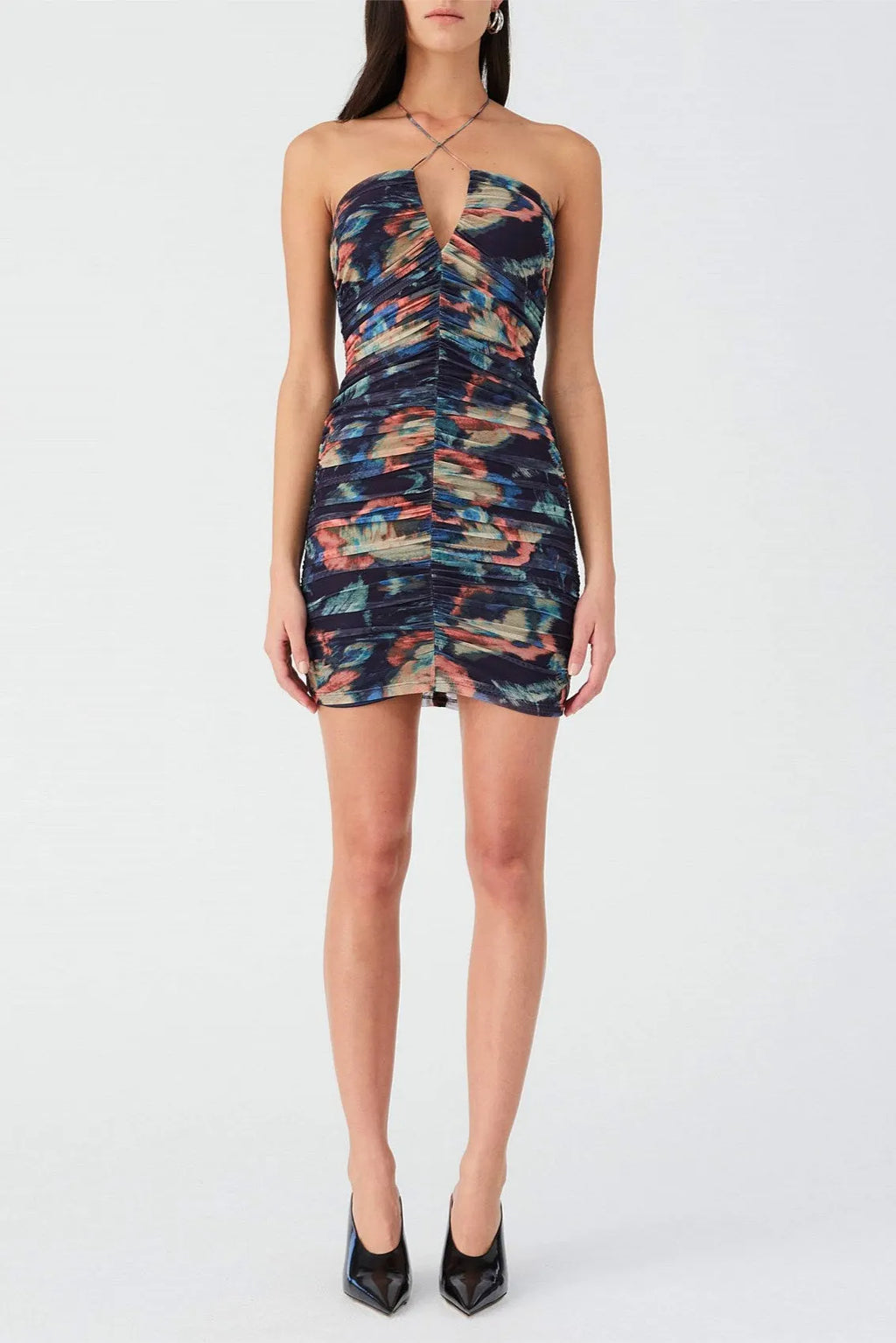 multicolor floral print pleated Bodycon Mini Dress Flowering Girl
