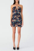 multicolor floral print pleated Bodycon Mini Dress Flowering Girl