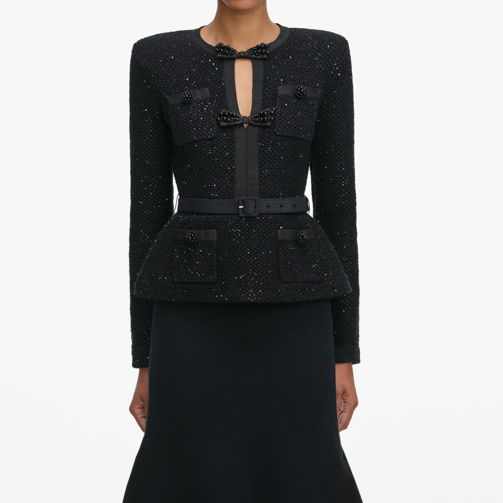 Molly Black Sequin Knit Tailored Midi Dress Flowering Girl