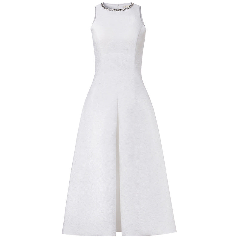Ava Rhinestone Sleeveless Full Skirt Dress-White Flowering Girl