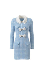 Blue Check Collared Knit Mini Dress Flowering Girl