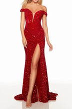 Red Off-Shoulder Sequin Dress Flowering Girl