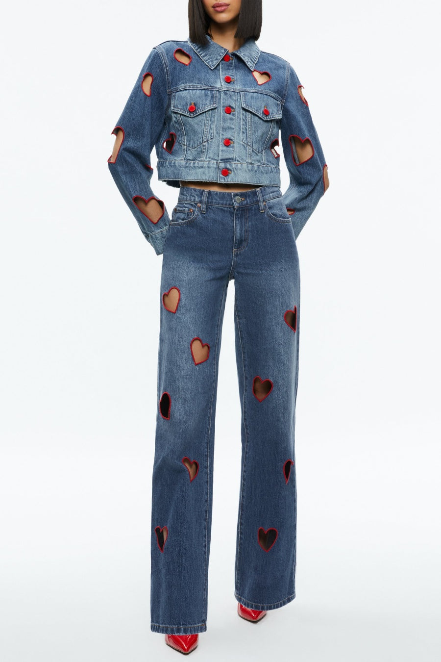 Elowen Heart Embroidered Cutout Jeans Flowering Girl