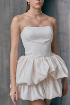 Strapless Bubble Mini Dress In White Flowering Girl