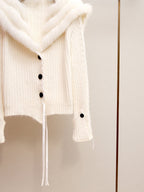 Off-White Ribbed Knit Boxy, Slightly Cropped Cardigan Flowering Girl