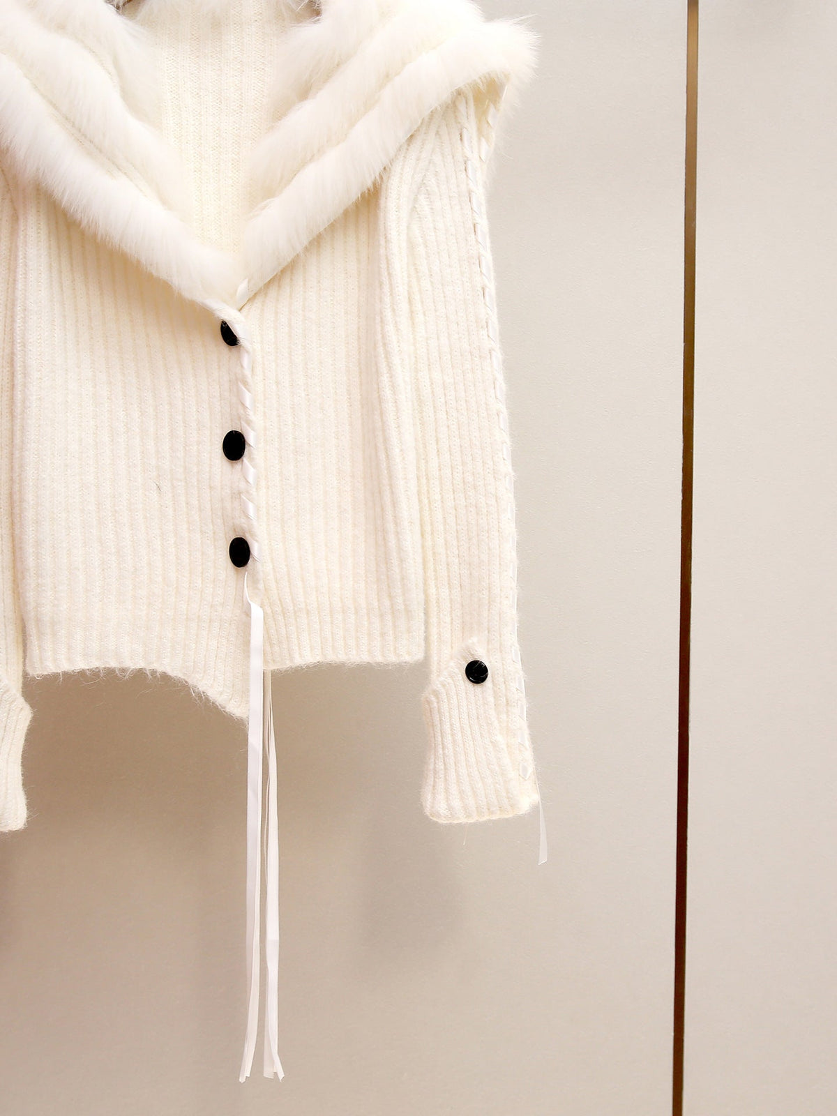 Off-White Ribbed Knit Boxy, Slightly Cropped Cardigan Flowering Girl