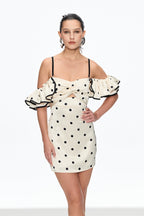 hermosa Dot Off Shoulder Mini Dress In White Flowering Girl