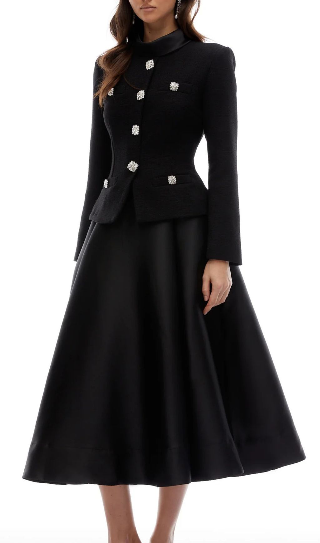 Jayna Black Long Sleeve Midi Dress Flowering Girl