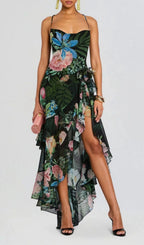Kinnia Printed Backless Maxi Dress Flowering Girl
