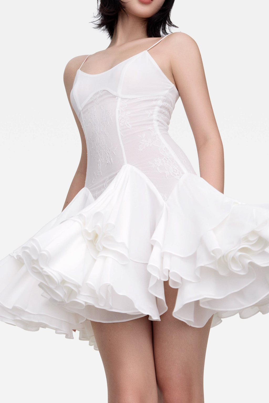 Rosalia Lace Mini Dress - White Flowering Girl