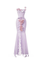 Sigrid 3D Flower Strapless Fishtail Maxi Dress In Purple Flowering Girl