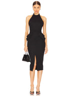 Rise Textured Halter Midi Dress in black Flowering Girl