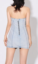 Asali Flower Denim Mini Dress Flowering Girl
