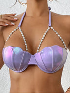Pearl Embellished Shell Shape Bikini Flowering Girl