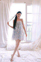 Tutu Light Blue Sleeveless Flower Diamond Short Doll Dress Flowering Girl
