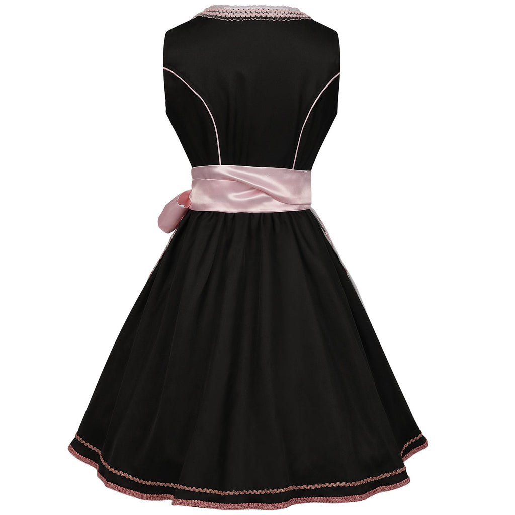 Black Matte Woven Polyester-Cotton Blend Fit-And-Flare Dirndl Dress Flowering Girl
