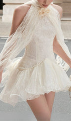 Kore Halter Lace Sequin Flower Mini Dress Flowering Girl