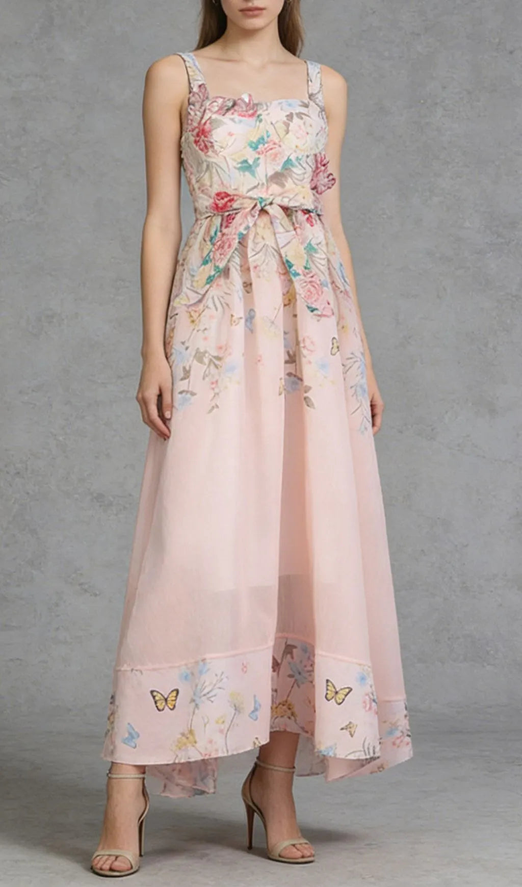 Kader Pink Butterfly Printed Maxi Dress Flowering Girl