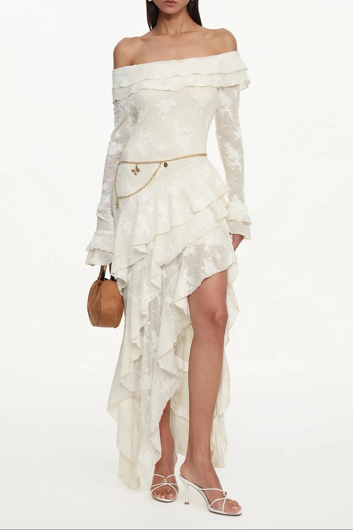 Tahoe One Shoulder Long Sleeve Asymmetric Ruffle Maxi Dress Flowering Girl