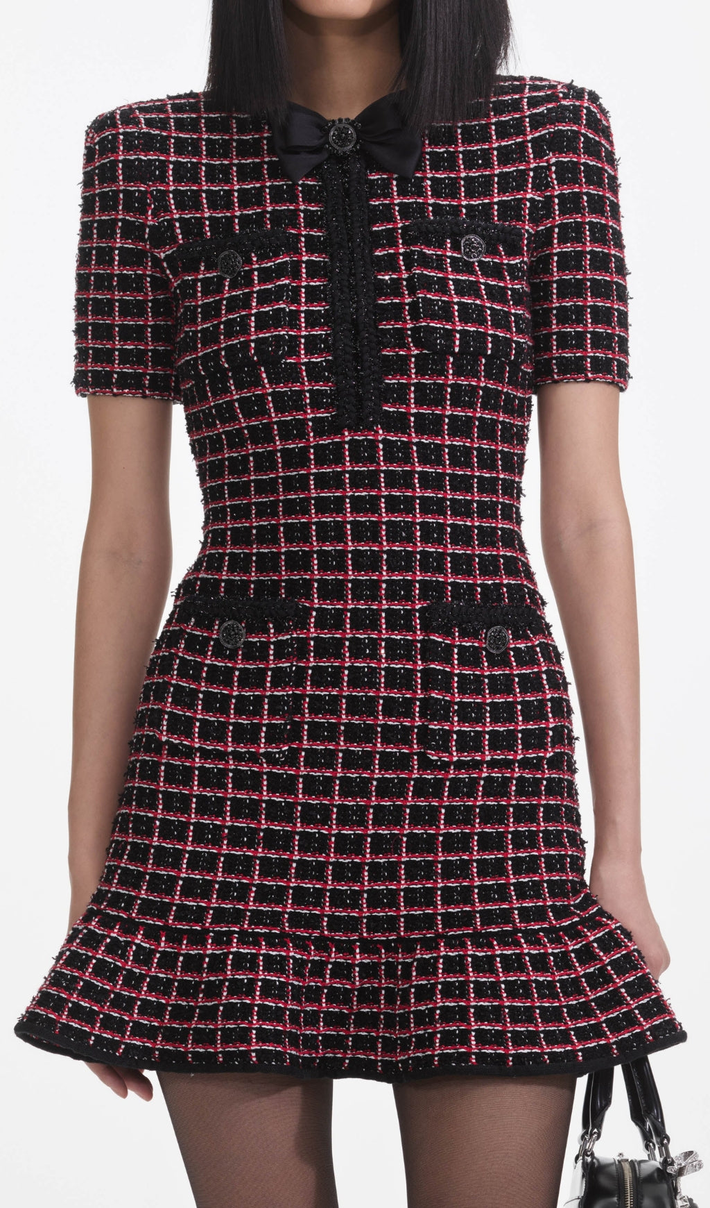 Black And Red Check Knit Mini Dress Flowering Girl